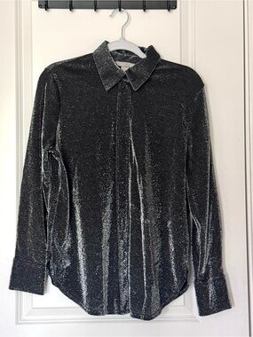 H&M Metallic Black Button-Down Blouse